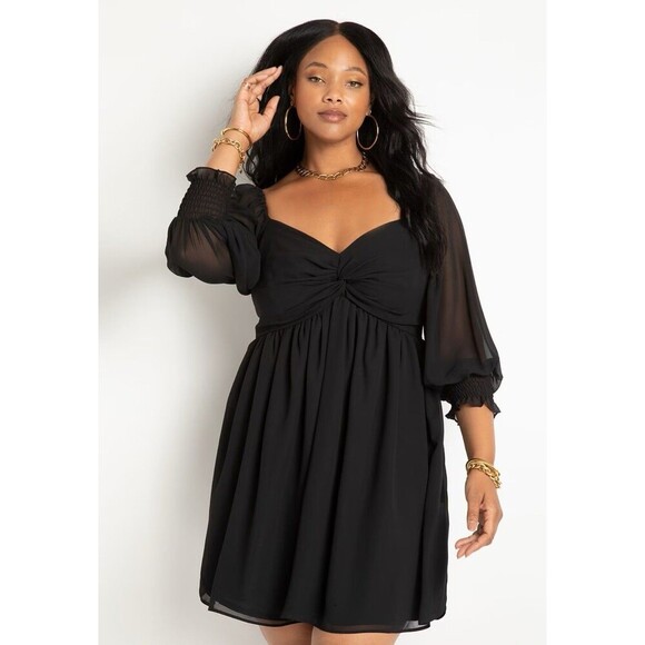 Eloquii Twisted Bodice Mini Dress Babydoll Smocked Empire Waist 22 Flowy Stretch - Picture 1 of 8